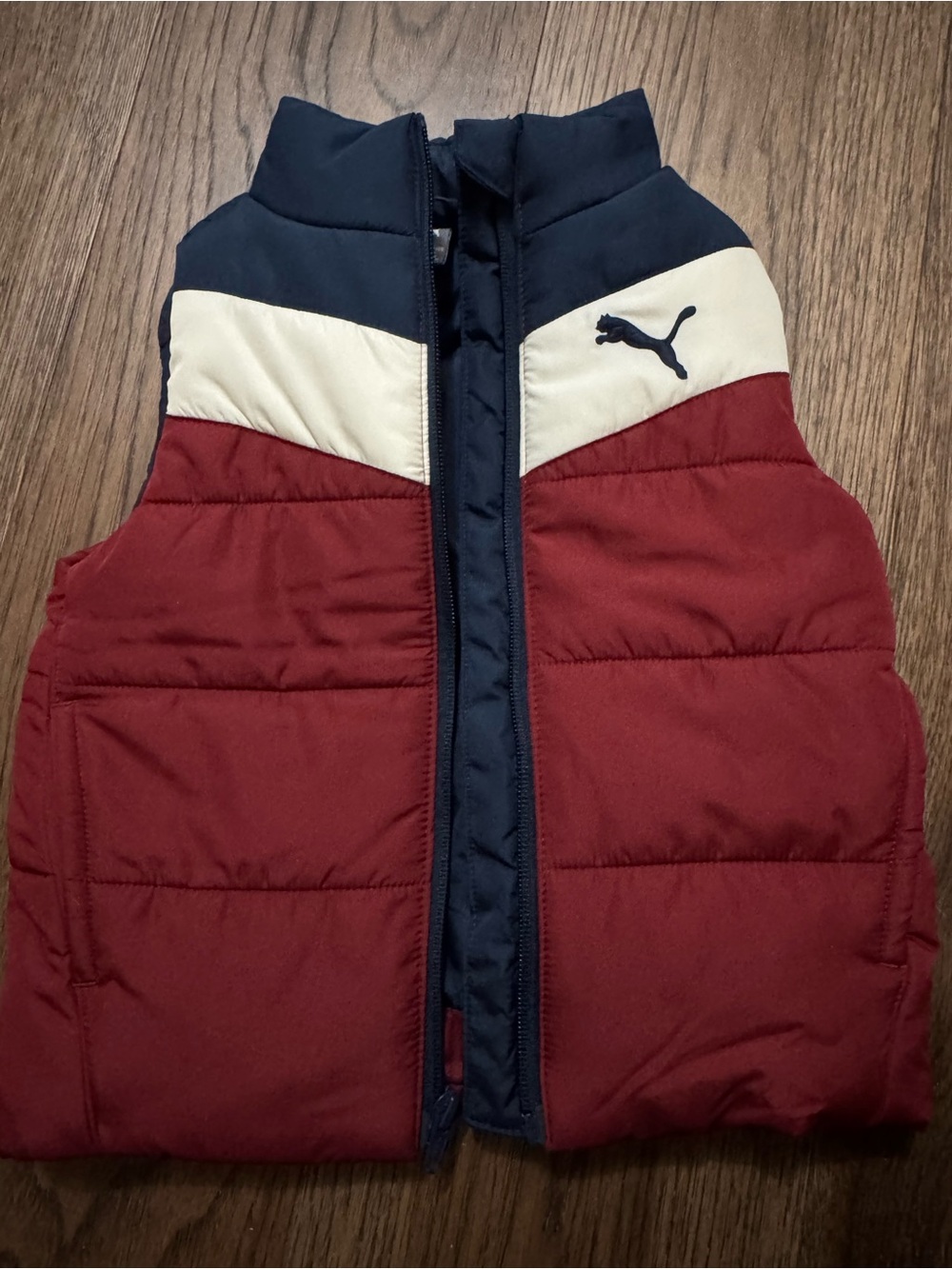 PUMA Kids 3T Colorblock Puffer Vest in Burgundy and Navy